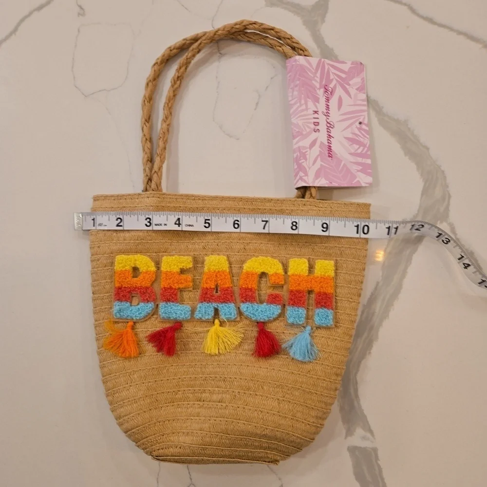 NWT Tommy Bahama Kids Beach Woven Tote with Colorful Tassels
